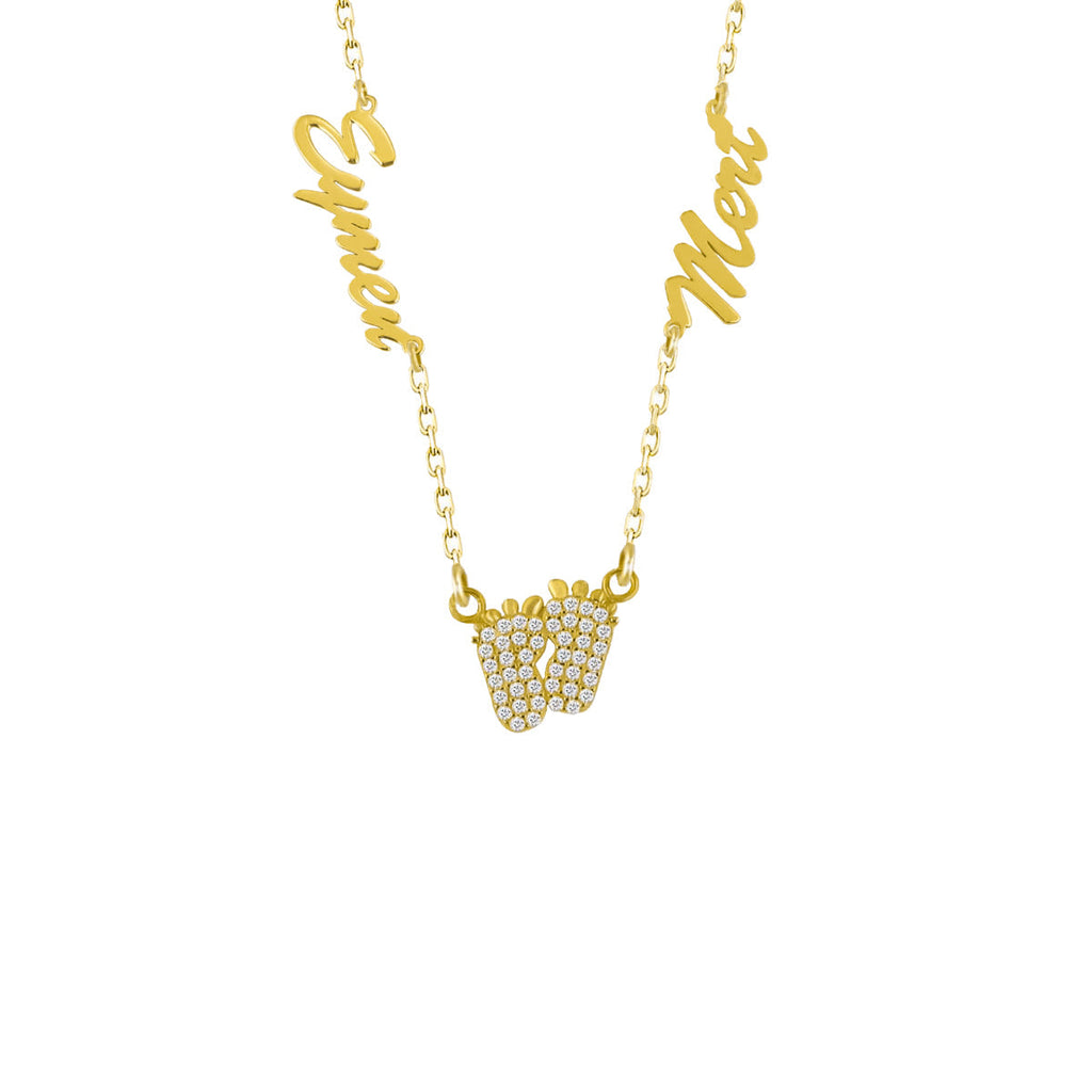 NAMENSKETTE MIT 2 WUNSCHNAMEN BABYFUSS aus 925 Silber - Eleganter Halskette - AURIME