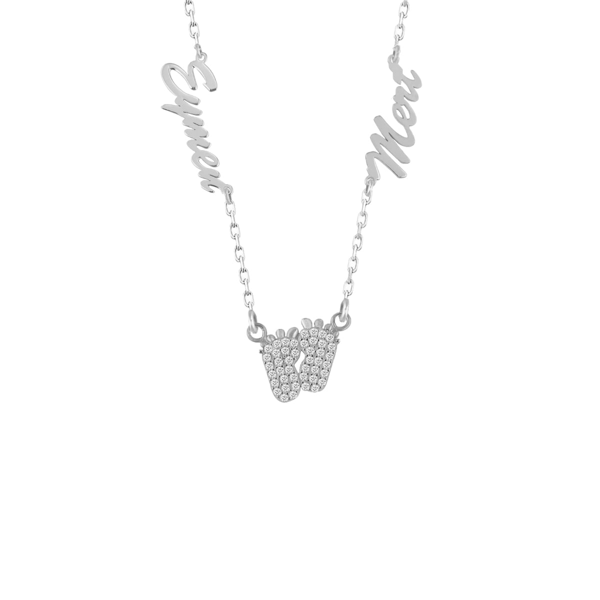 NAMENSKETTE MIT 2 WUNSCHNAMEN BABYFUSS aus 925 Silber - Eleganter Halskette - AURIME