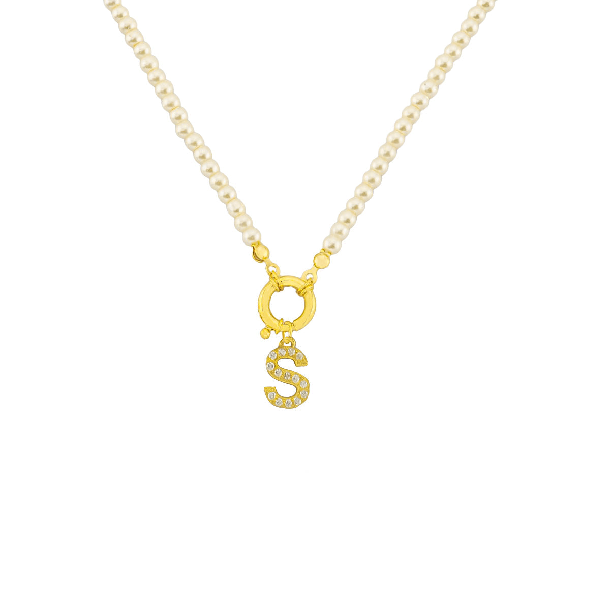 PEARL CHAIN ZIRKONIA BUCHSTABEN HALSKETTE aus 925 Silber - Eleganter Halskette - AURIME