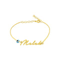 Personalisierter Namensarmreif aus 925 Silber mit Nazar Auge, handgefertigt von AURIME, eleganter Schmuck für Damen