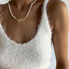 OLD ENGLISH NAMENSKETTE MIT PERLEN aus 925 Silber - Eleganter Halskette - AURIME