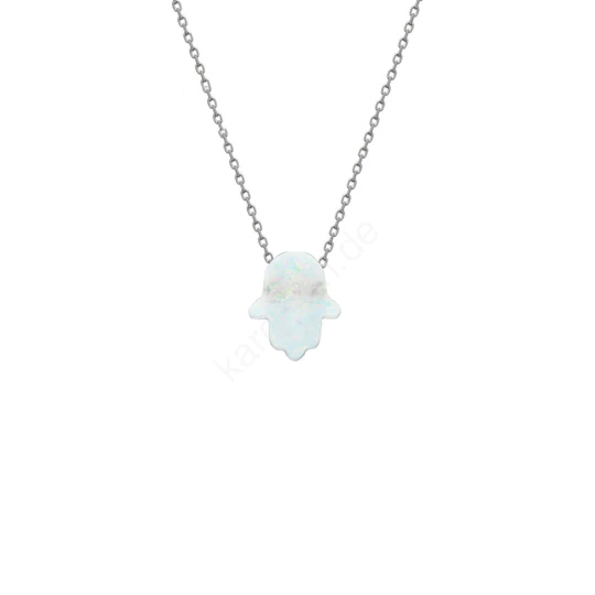 FATIMAS HAND OPAL KETTE WHITE aus 925 Silber - Eleganter Halskette - AURIME