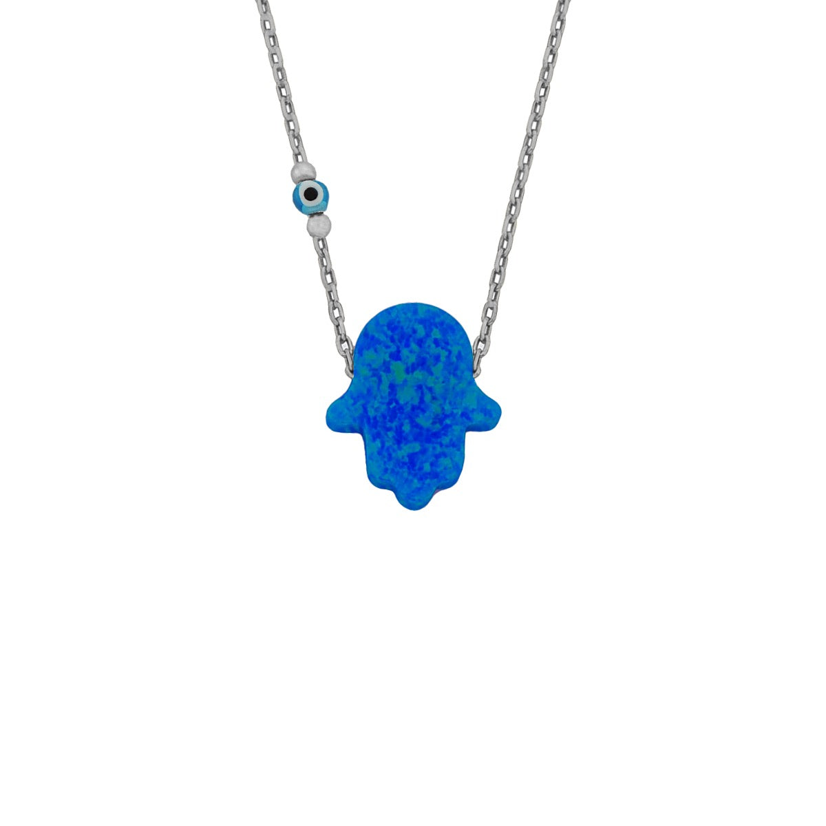 FATIMAS HAND OPAL KETTE MIT NAZAR AUGENKETTE DUNKELBLAU aus 925 Silber - Eleganter Halskette - AURIME