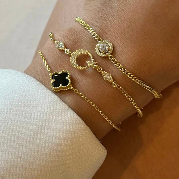 KLEEBLATT OPAL SCHWARZE ARMKETTE aus 925 Silber - Eleganter Halskette - AURIME