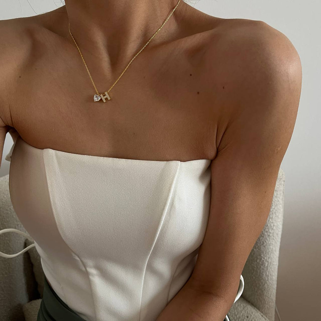 ZIRKONIA HERZ & BUCHSTABEN HALSKETTE aus 925 Silber - Eleganter Halskette - AURIME