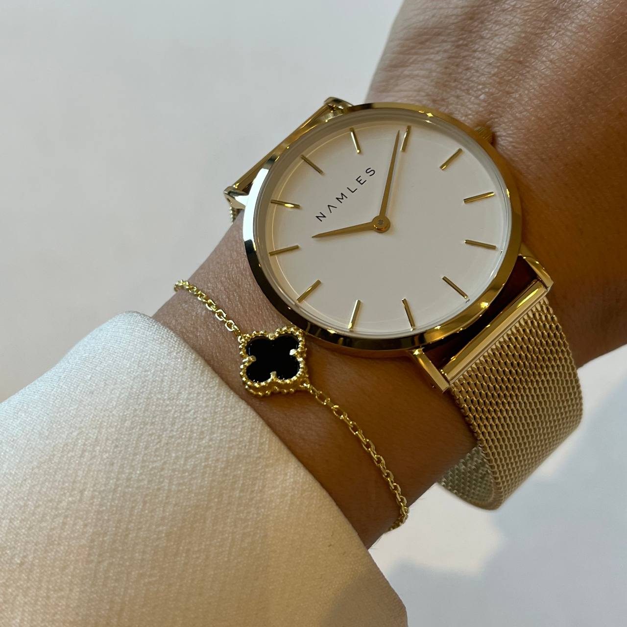 KLEEBLATT OPAL SCHWARZE ARMKETTE aus 925 Silber - Eleganter Halskette - AURIME