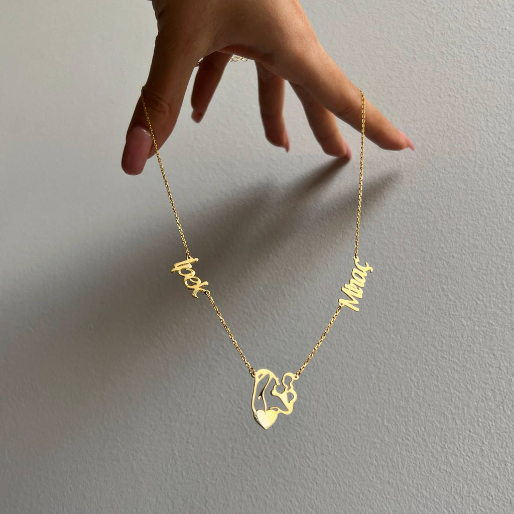 MOM HALSKETTE MIT ZWEI WUNSCHNAMEN aus 925 Silber - Eleganter Halskette - AURIME