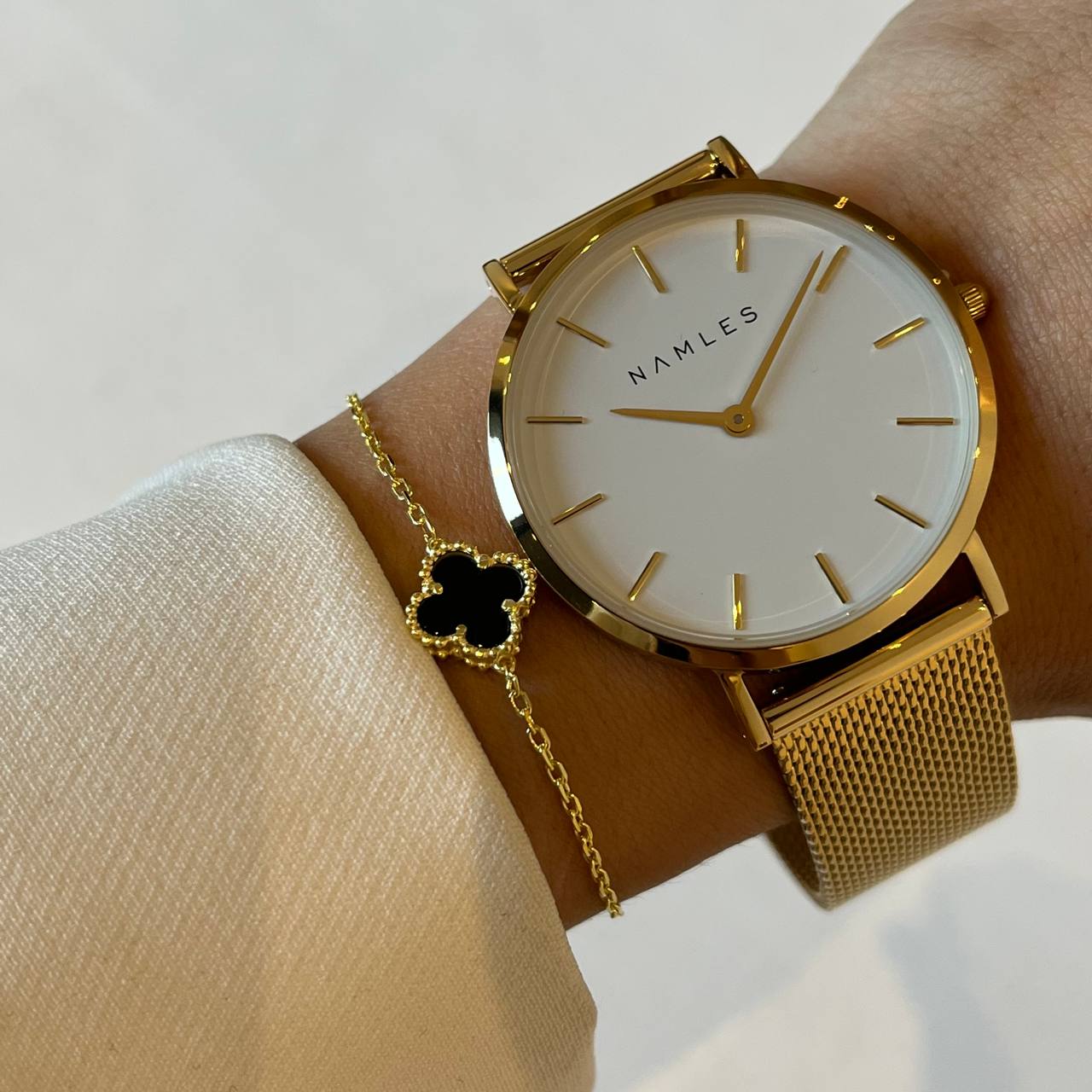 KLEEBLATT OPAL SCHWARZE ARMKETTE aus 925 Silber - Eleganter Halskette - AURIME