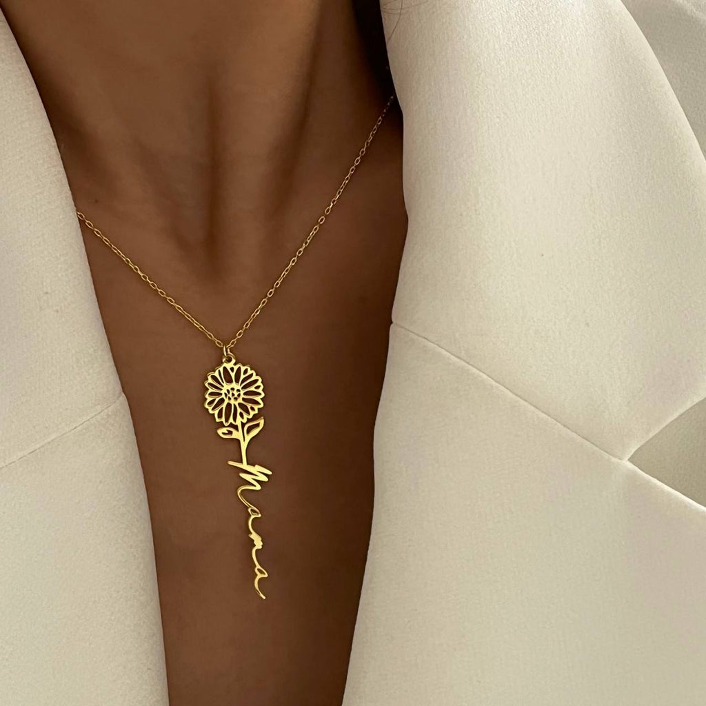 SONNENBLUME NAMENSKETTE aus 925 Silber - Eleganter Halskette - AURIME