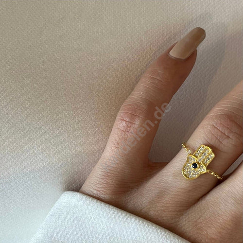 Filigraner Chain Ring Fatimas Hand aus 925 Silber von Aurime, detailreiche Hand mit Kettenmuster, elegantes Schmuckstück