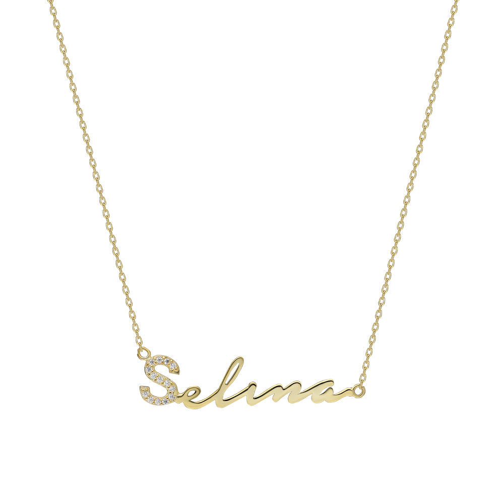 WAAGERECHTE ZIRKONIA SIGNATUR NAMENSKETTE aus 925 Silber - Eleganter Halskette - AURIME