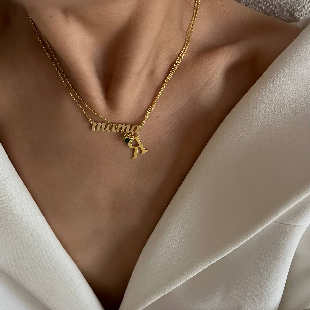 GEBURTSSTEIN INITIAL HALSKETTE aus 925 Silber - Eleganter Halskette - AURIME