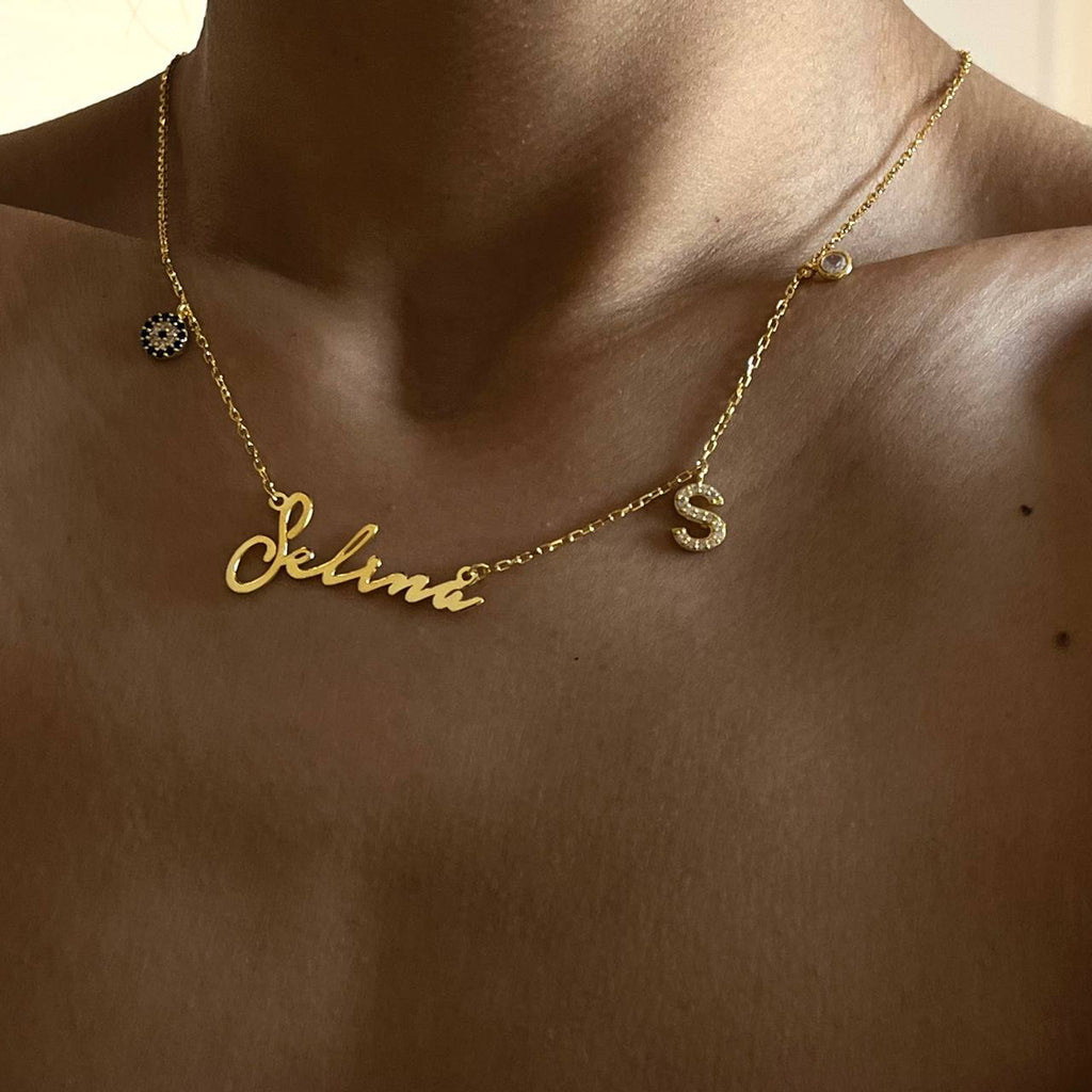 NAMENSKETTE NOTERA MIT INITIAL UND NAZAR aus 925 Silber - Eleganter Halskette - AURIME