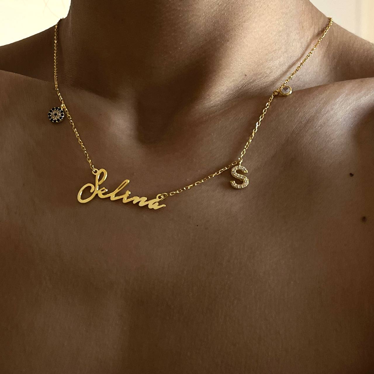 NAMENSKETTE NOTERA MIT INITIAL UND NAZAR aus 925 Silber - Eleganter Halskette - AURIME