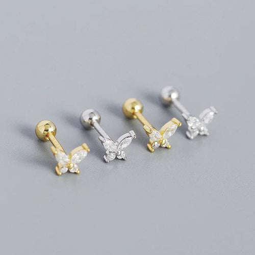 AURIME Butterfly Zirkonia Piercing, silberfarbenes Ohrpiercing mit Schmetterlingsdesign und funkelnden Zirkonia-Steinen.