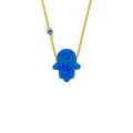 Dunkelblaue FATIMAS Hand Opal Kette mit Nazar-Augenanhänger aus 925 Silber, von AURIME, detailreiche Schmuckaufnahme