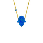 FATIMAS HAND OPAL KETTE MIT NAZAR AUGENKETTE DUNKELBLAU aus 925 Silber - Eleganter Halskette - AURIME