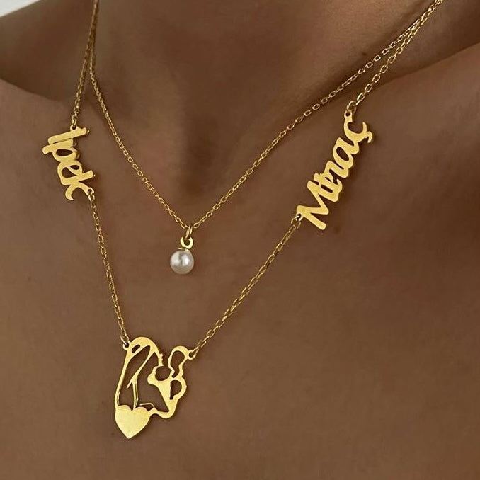 MOM HALSKETTE MIT ZWEI WUNSCHNAMEN aus 925 Silber - Eleganter Halskette - AURIME