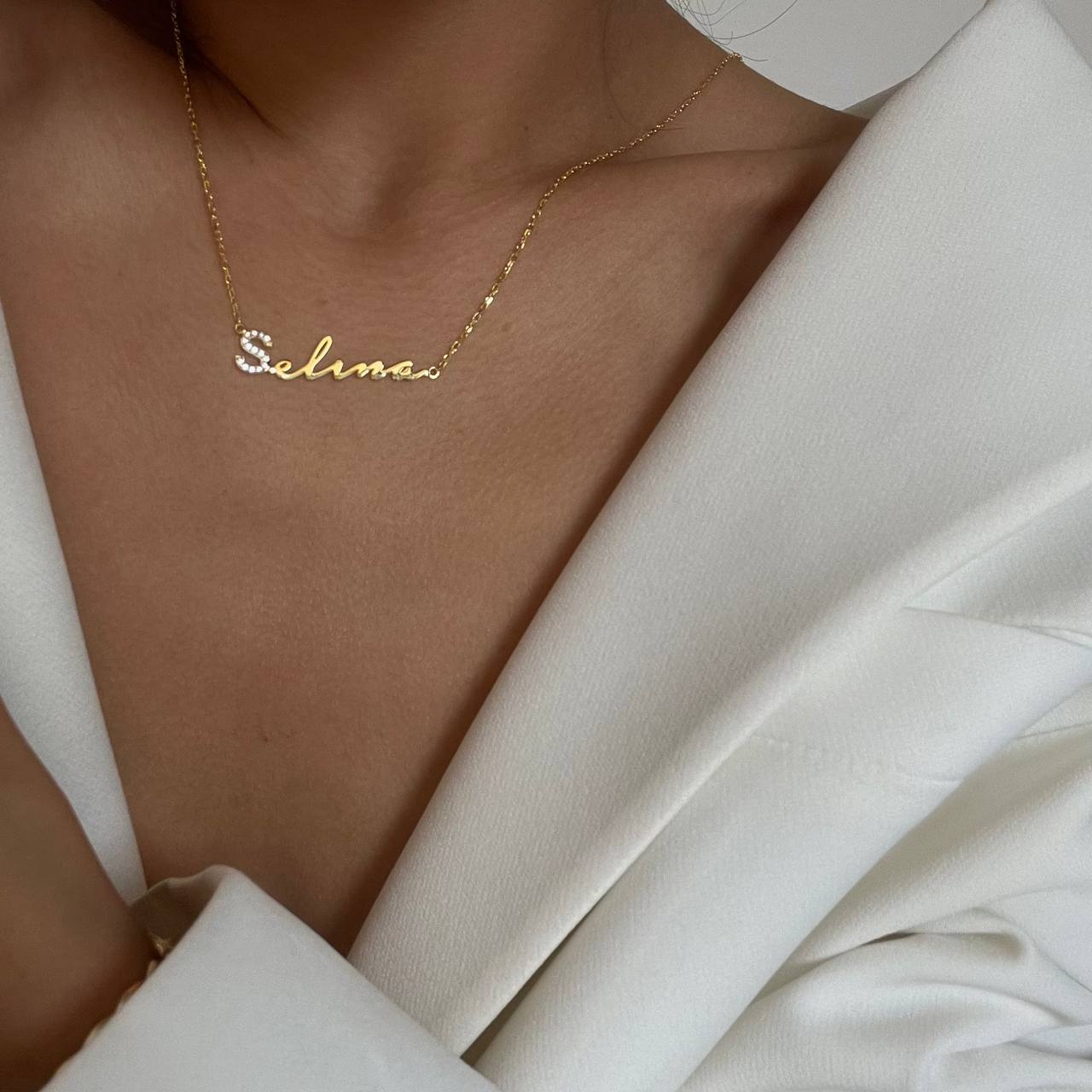 WAAGERECHTE ZIRKONIA SIGNATUR NAMENSKETTE aus 925 Silber - Eleganter Halskette - AURIME