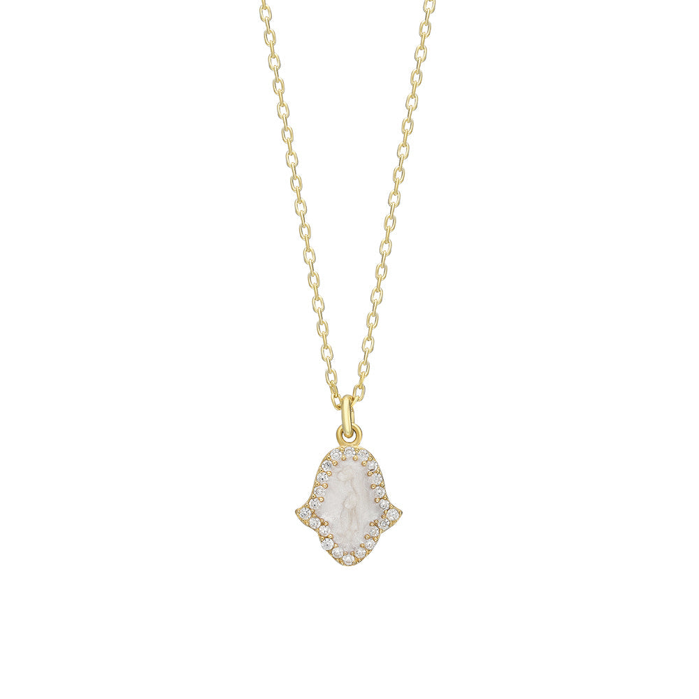 FATIMAS HAND WEISSE HALSKETTE aus 925 Silber - Eleganter Halskette - AURIME