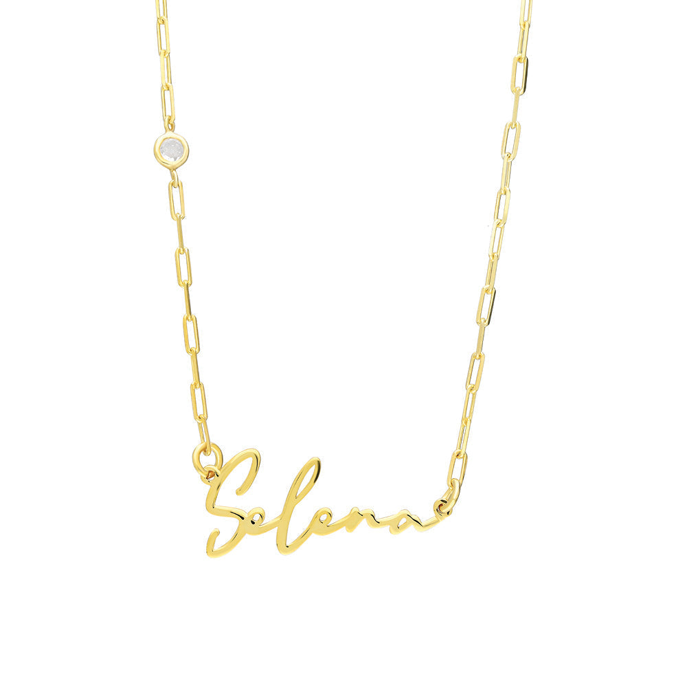 WAAGERECHTE SELDOM NAMENSKETTE MIT STEIN aus 925 Silber - Eleganter Halskette - AURIME