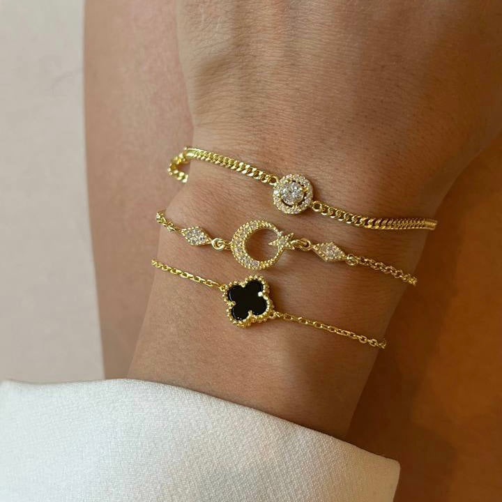 KLEEBLATT OPAL SCHWARZE ARMKETTE aus 925 Silber - Eleganter Halskette - AURIME