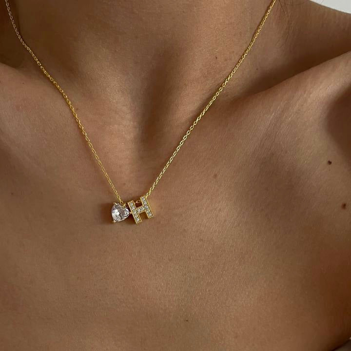 ZIRKONIA HERZ & BUCHSTABEN HALSKETTE aus 925 Silber - Eleganter Halskette - AURIME