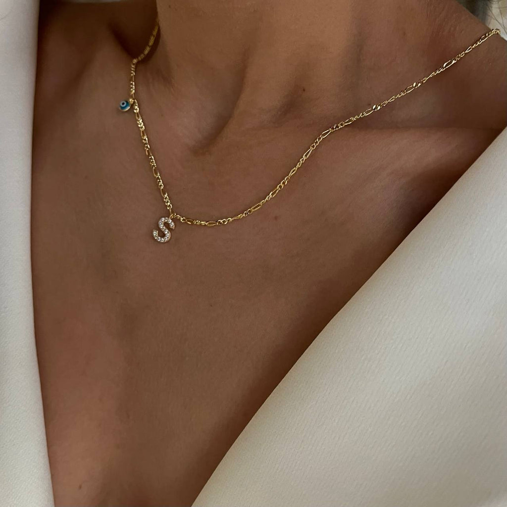 BUCHSTABENKETTE MIT NAZAR STEIN aus 925 Silber - Eleganter Halskette - AURIME