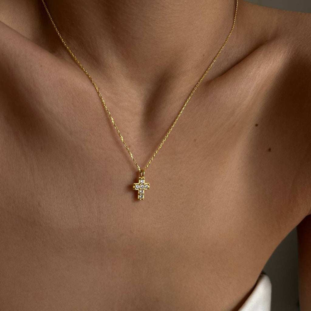 KREUZ KETTE MIT ZIRKONIA STEIN aus 925 Silber - Eleganter Halskette - AURIME