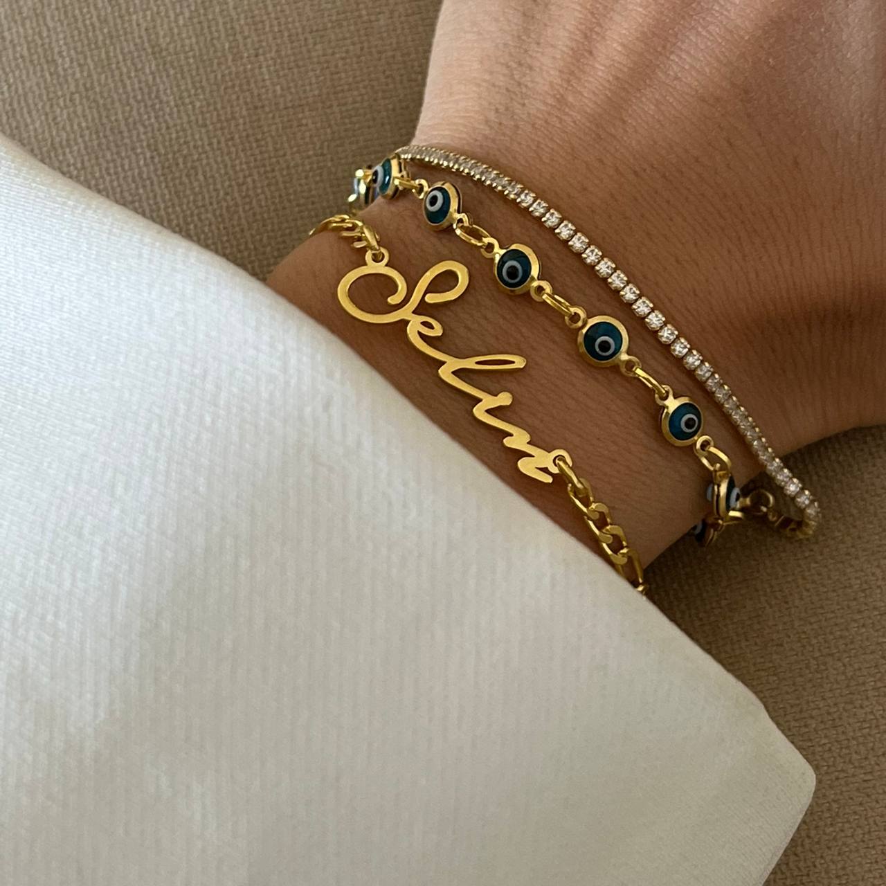 MINI NAZAR ARMKETTE HELLBLAU aus 925 Silber - Eleganter Halskette - AURIME