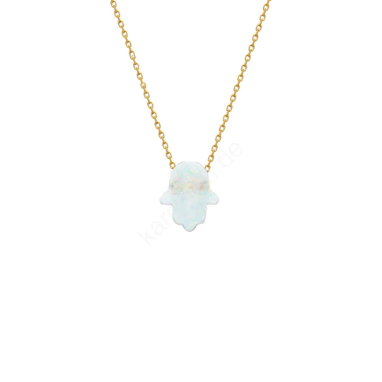 FATIMAS HAND OPAL KETTE WHITE aus 925 Silber - Eleganter Halskette - AURIME