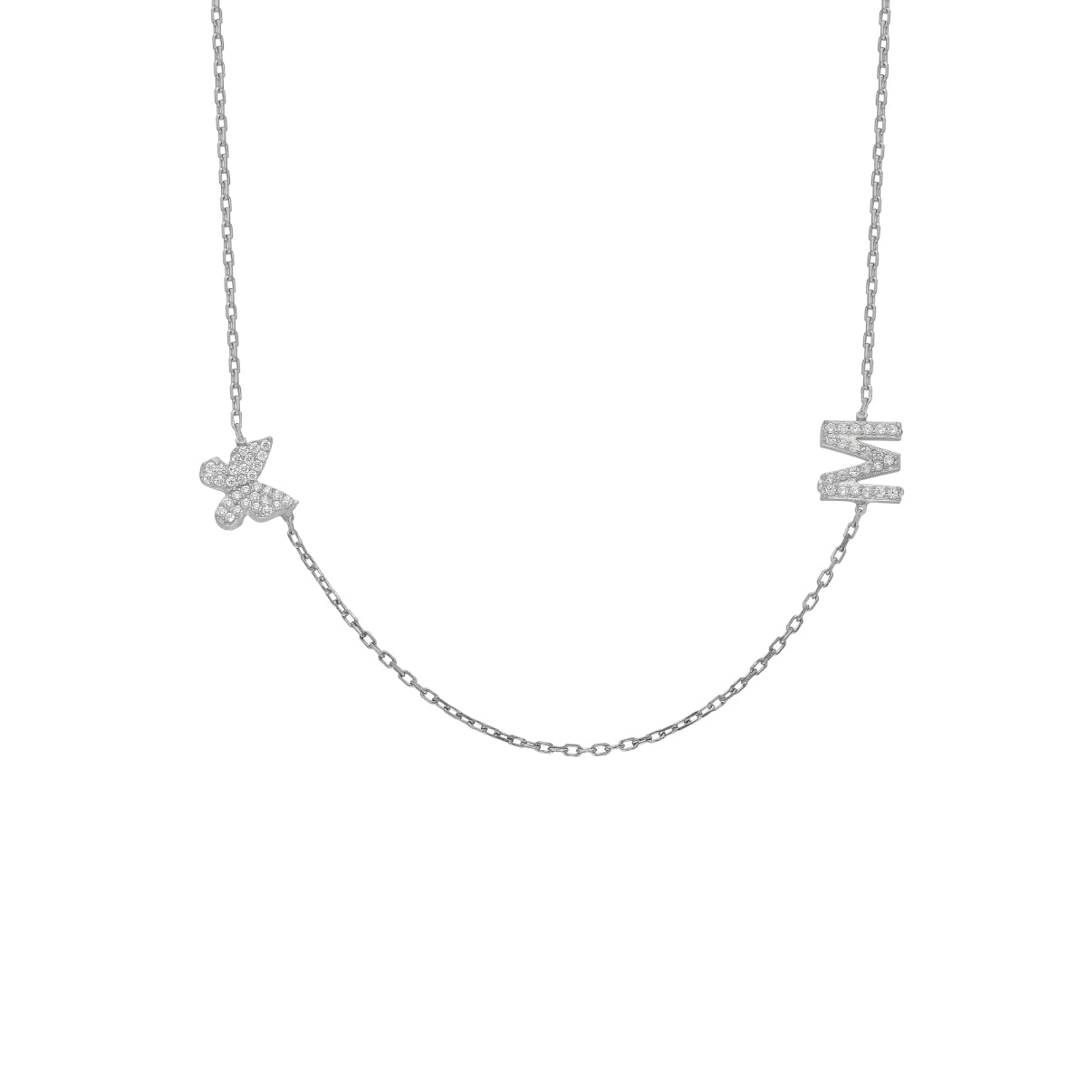 BUTTERFLY MIT ZIRKONIA BUCHSTABENKETTE aus 925 Silber - Eleganter Halskette - AURIME