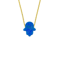 Dunkelblaue Fatimas Hand Kette aus 925 Silber von AURIME, detailreiche silberne Schmuckkette mit Fatima-Symbol.