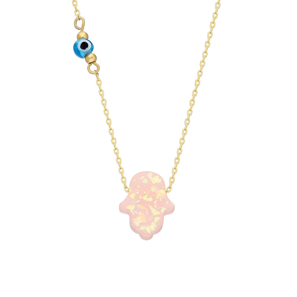 FATIMAS HAND KETTE PINK MIT NAZAR aus 925 Silber - Eleganter Halskette - AURIME