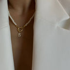 PEARL CHAIN ZIRKONIA BUCHSTABEN HALSKETTE aus 925 Silber - Eleganter Halskette - AURIME