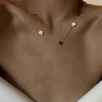 SCHWARZ&WEISS KLEEBLATT HALSKETTE aus 925 Silber - Eleganter Halskette - AURIME