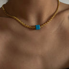 GERSTEN HALSKETTE MIT BLAUEN STEIN aus 925 Silber - Eleganter Halskette - AURIME